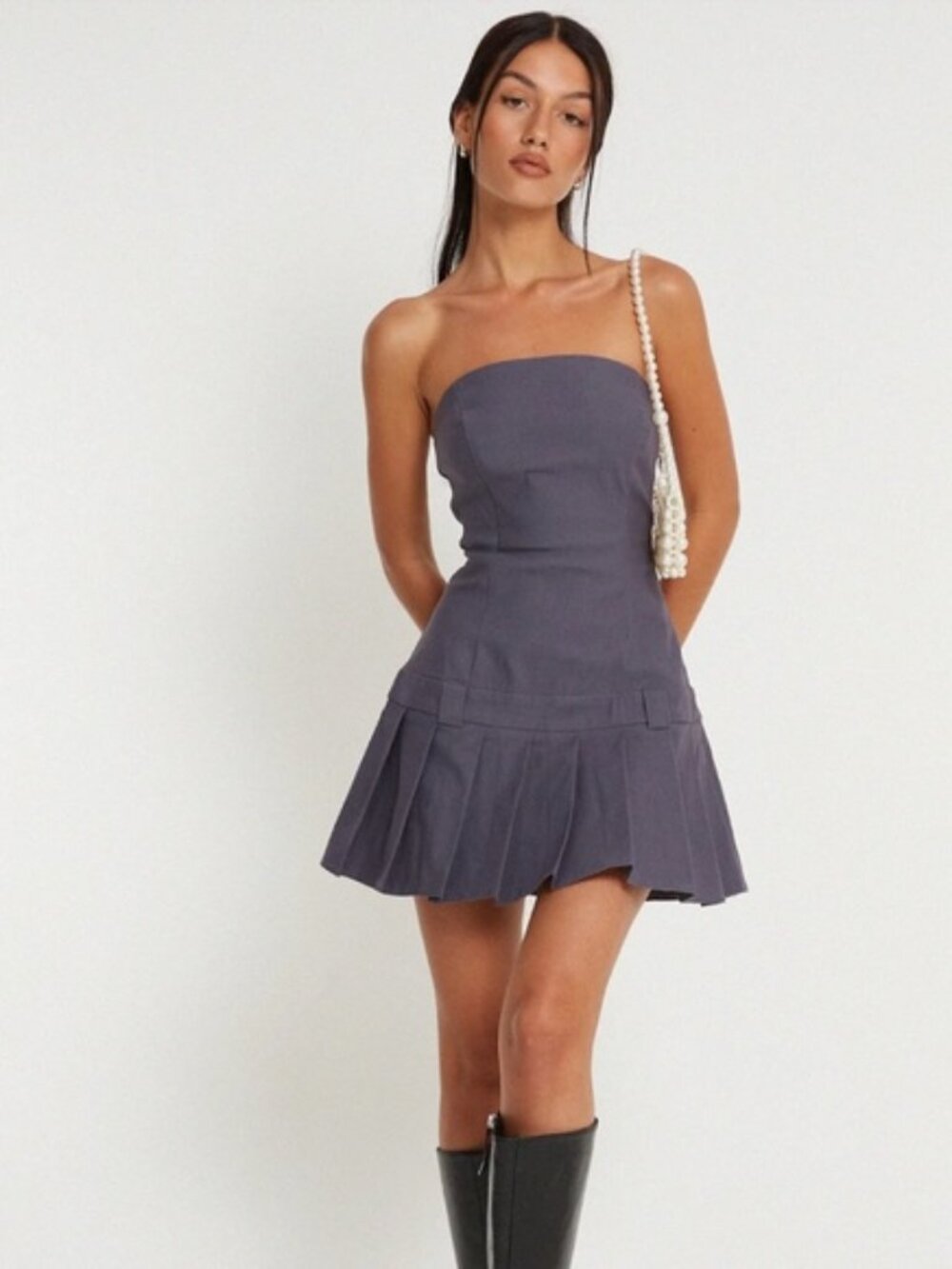Payoda Bandeau Mini Dress In Dark Grey